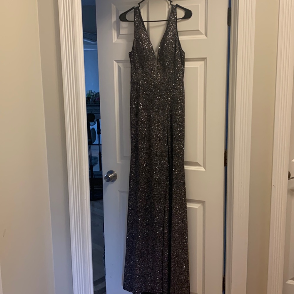 Long Black and Silver Prom Dress